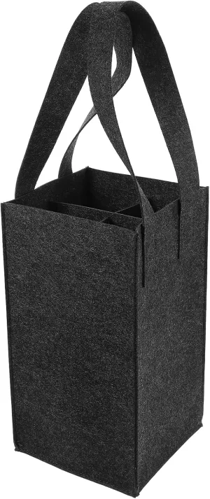 Kichvoe 4 Bottle Wine Carrier Wine Bags with Divider Felt Wine Storage Tote Bags Reusable Grocery Bags Red Wine Storage Box with Handles for Travel Picnic Wine Lover Black