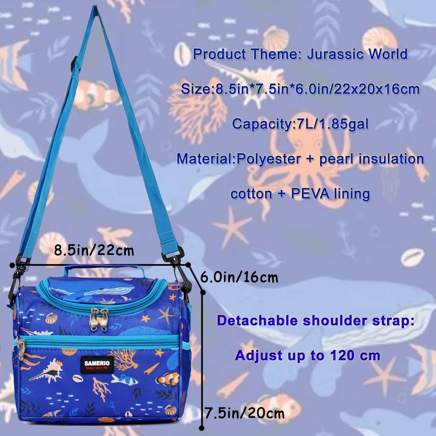 Kids Lunch Bag insulated Cooler Lunch Box for Girls Boys Children Student Small Bento Bags for School Picnic with Detachable Strap Two Side Mesh Pockets