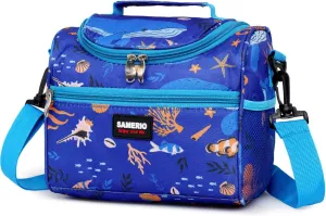 Kids Lunch Bag insulated Cooler Lunch Box for Girls Boys Children Student Small Bento Bags for School Picnic with Detachable Strap Two Side Mesh Pockets