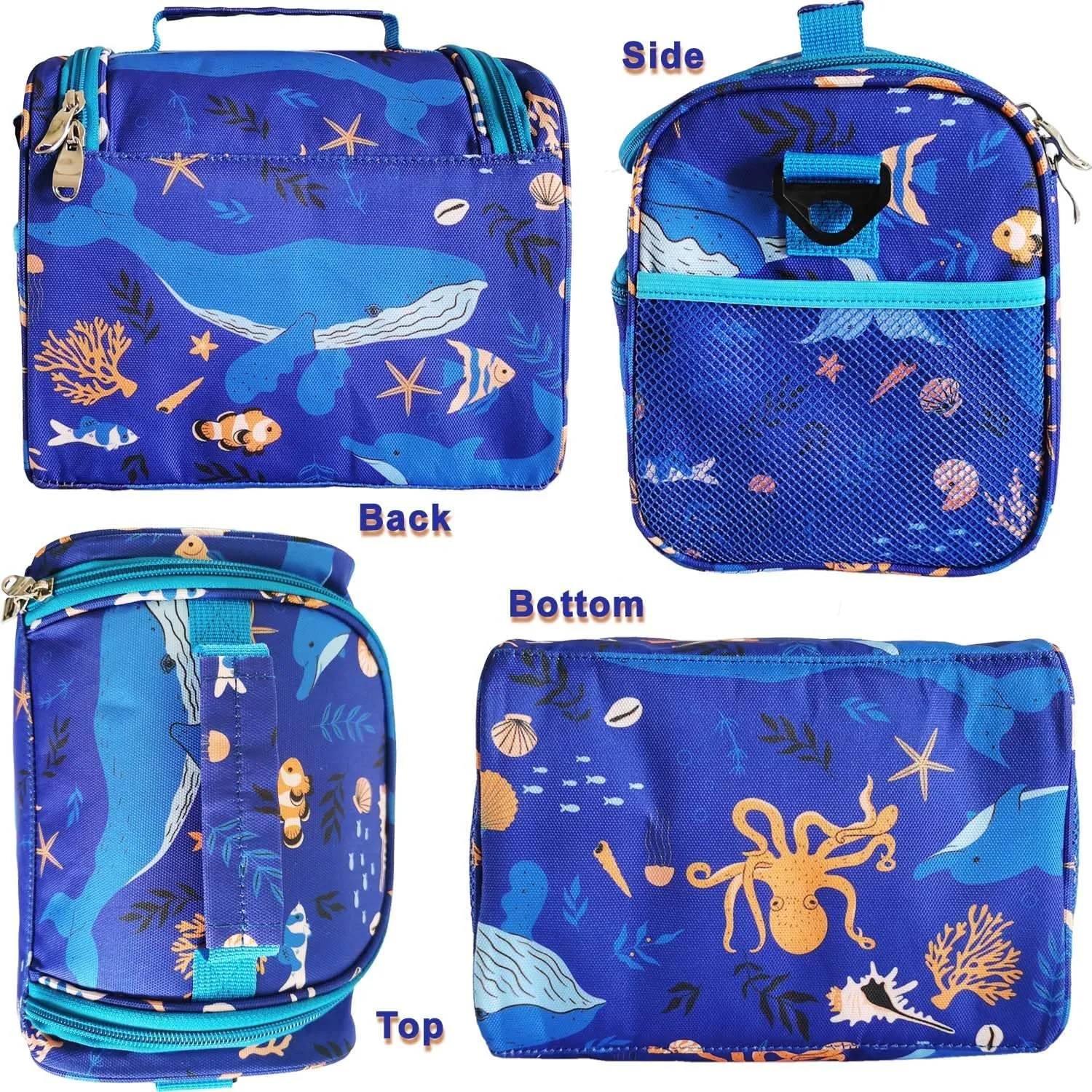 Kids Lunch Bag insulated Cooler Lunch Box for Girls Boys Children Student Small Bento Bags for School Picnic with Detachable Strap Two Side Mesh Pockets
