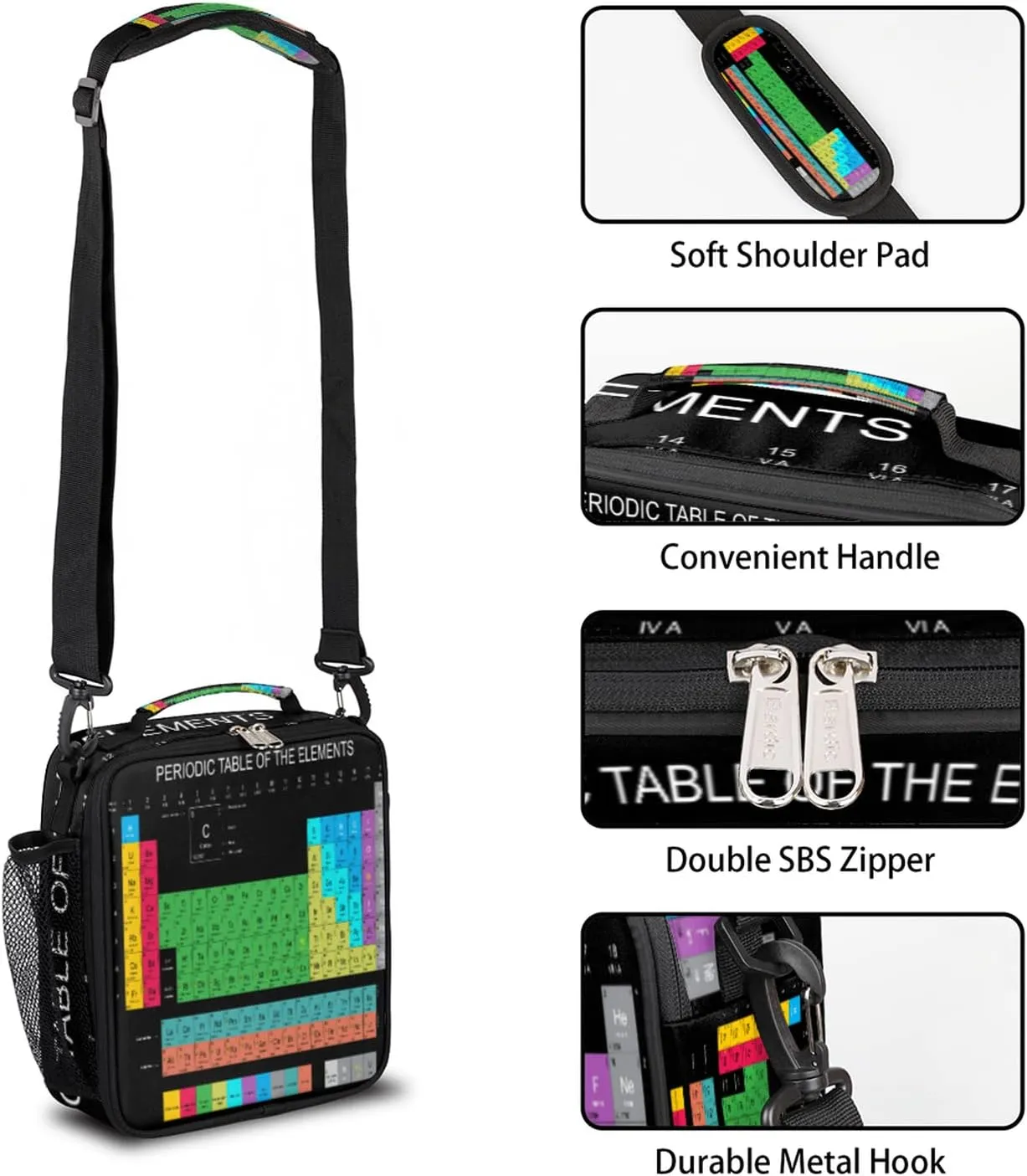 Kids Lunch Bags Insulated Lunch Box for Boys Chemistry Periodic Table Lunch Bag with Adjustable Shoulder Strap Reusable Leakproof kids Lunch Cooler Bag for School Picnic Work