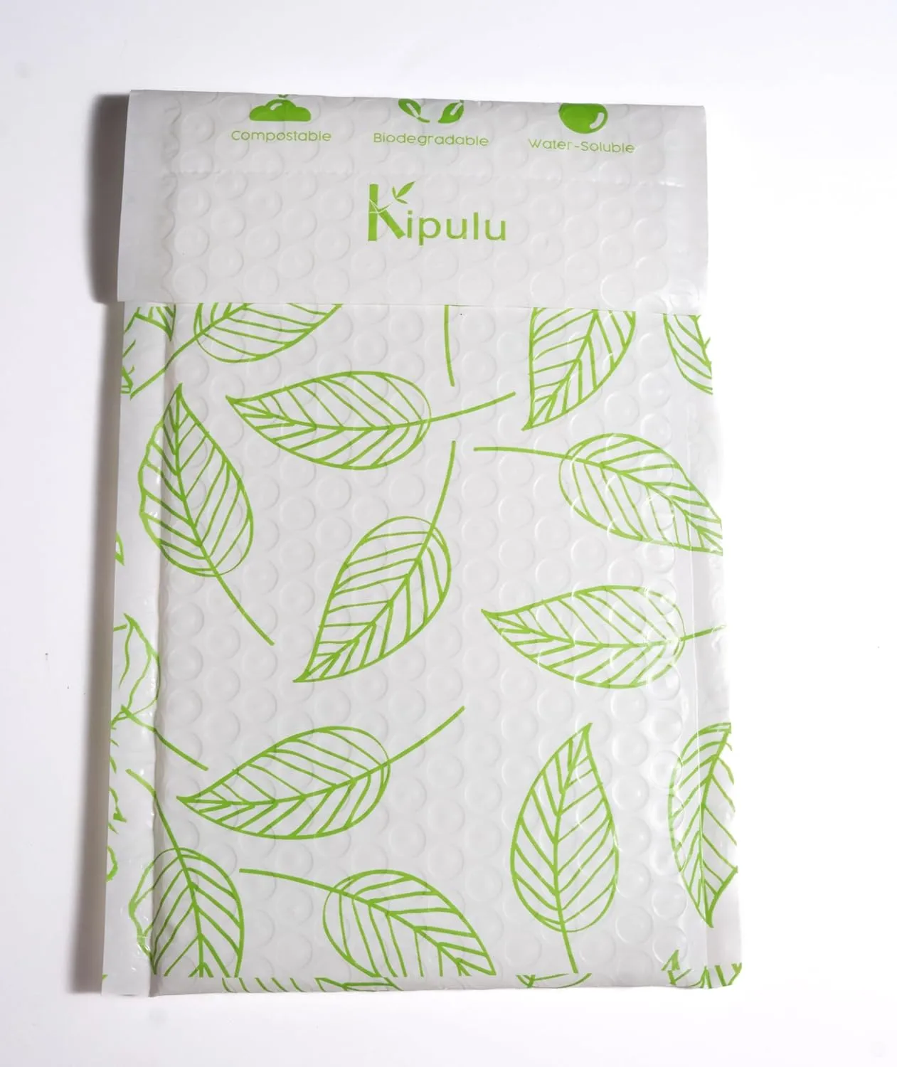 Kipulu™ 100% Biodegradable Bubble Mailers,25pcs Padded Packaging Wrap Envelopes Pouches Eco Friendly no glue (Green Leafs)