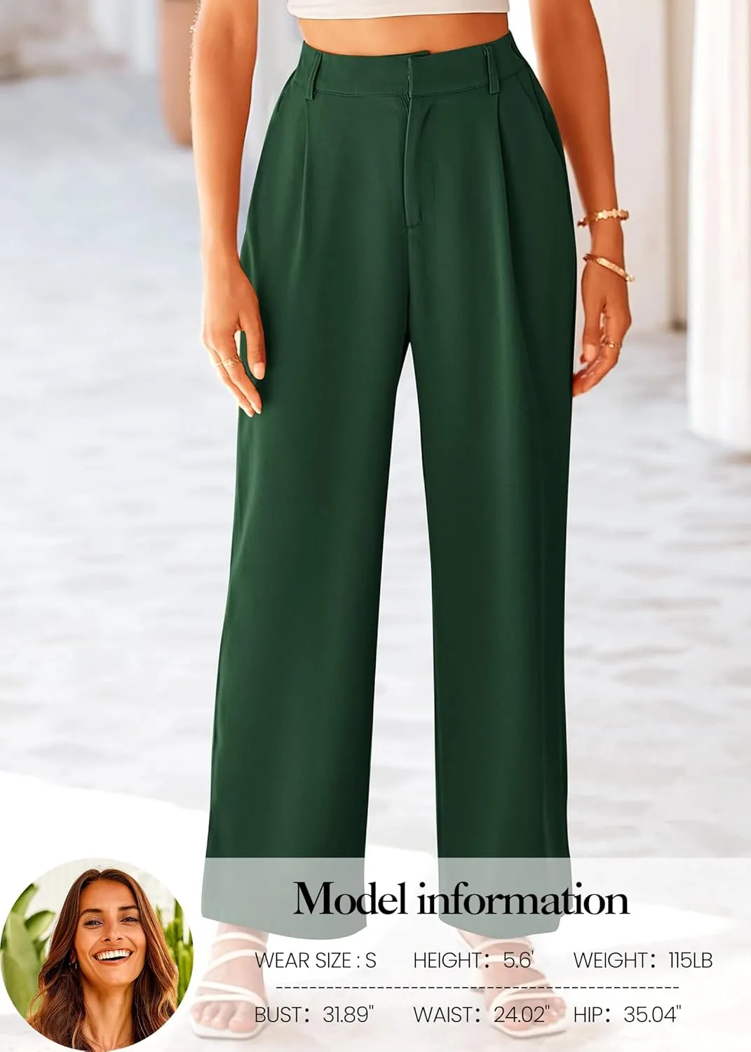 KIRUNDO Women's Elastic High Waisted Wide Leg Dress Pants Loose Fit Pleated Front Business Casual Work Pants Trousers