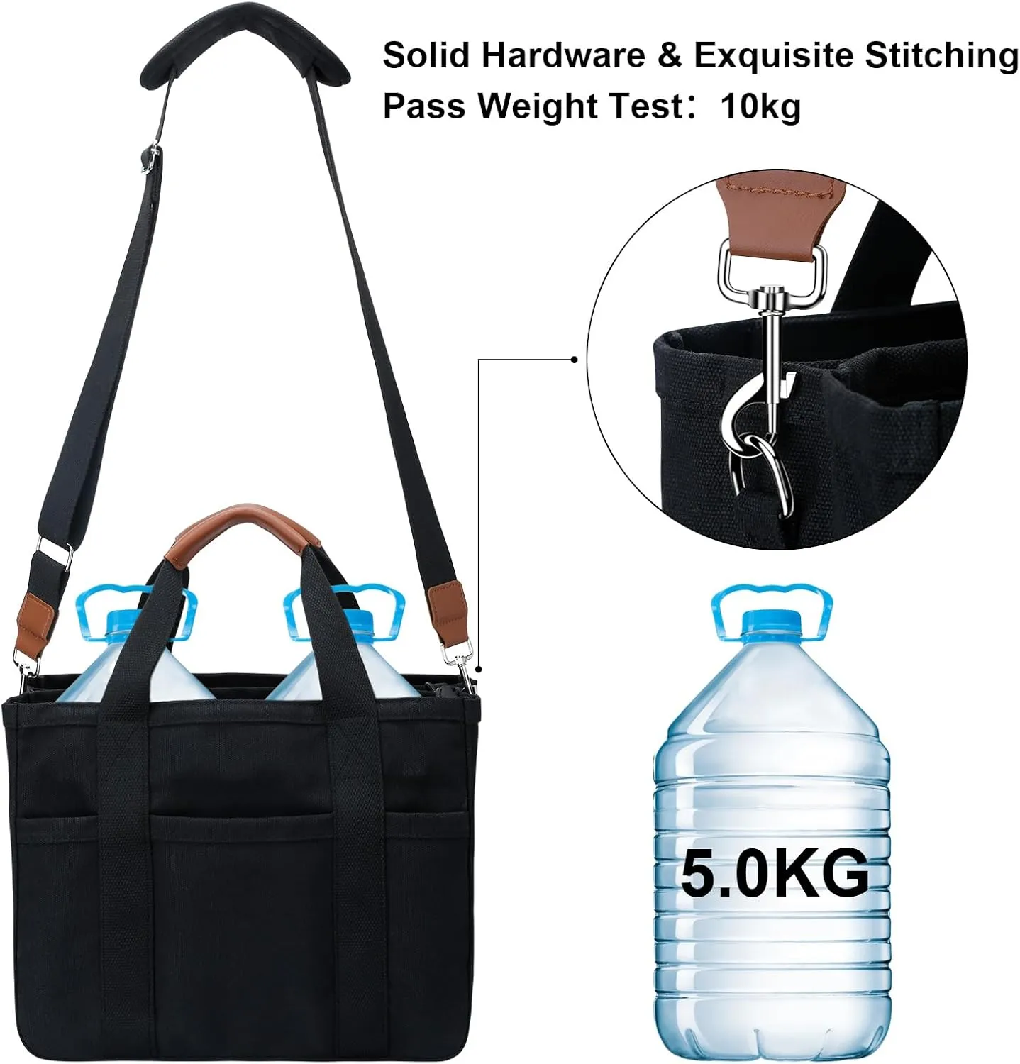 KKXIU Canvas Tote Bag for Women with Zipper and Compartments Crossbody Large Bible Messenger Purse Bag With Pockets