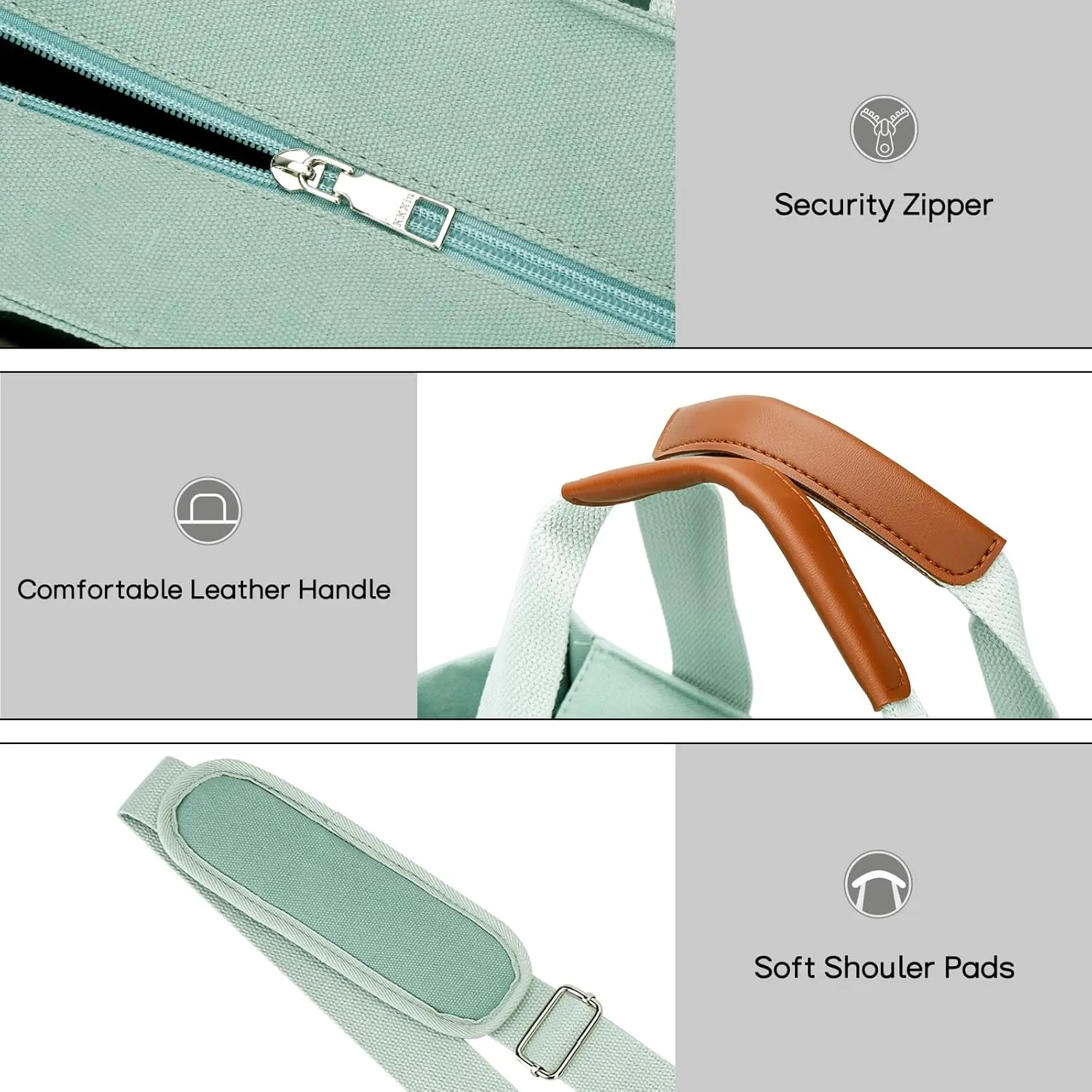 KKXIU Large Canvas Tote Bag for Women with Zipper and Compartments Crossbody Work Bible Messenger Purse Bag With Pockets