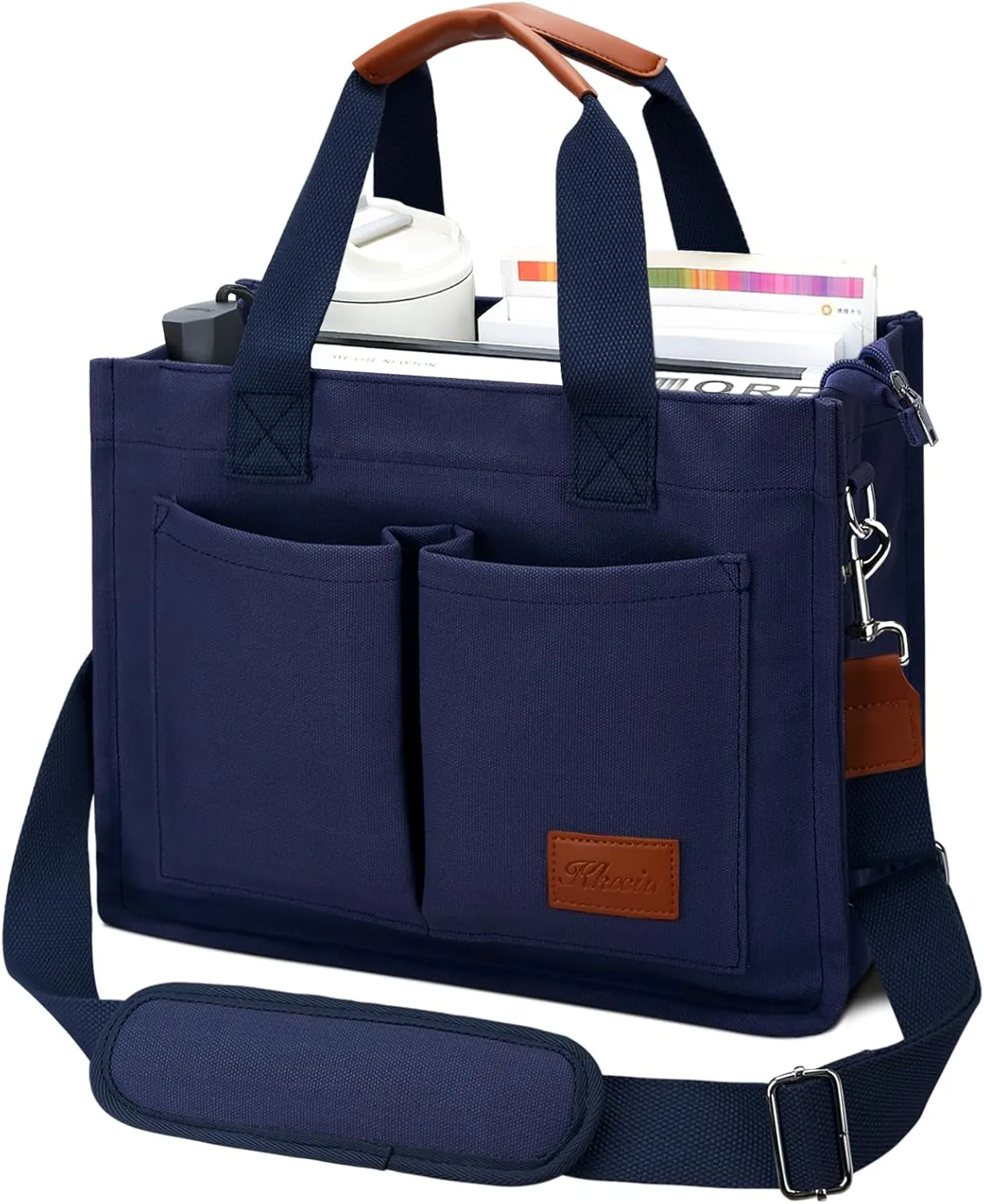 KKXIU Large Canvas Tote Bag for Women with Zipper and Compartments Crossbody Work Bible Messenger Purse Bag With Pockets