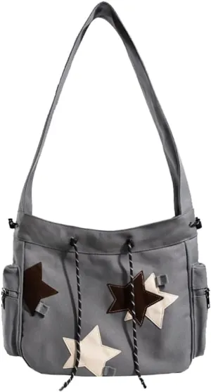 KlaOYer Cute Messenger Bag Canvas Shoulder Bag Star Crossbody Purse Y2K Tote Bag Kawaii Aesthetic Hobo Handbag for Women