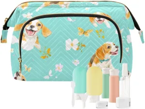KLL Funny Beagle Dogs Turquoise Cosmetics Bag Zipper Bathroom Storage Bag Women Coin Purse for Cosmetic Travel