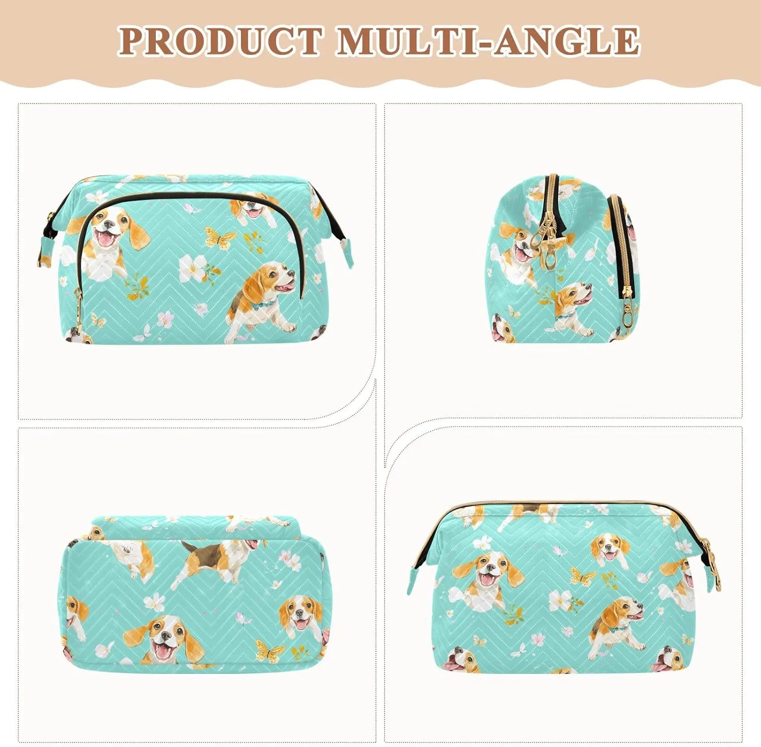 KLL Funny Beagle Dogs Turquoise Cosmetics Bag Zipper Bathroom Storage Bag Women Coin Purse for Cosmetic Travel