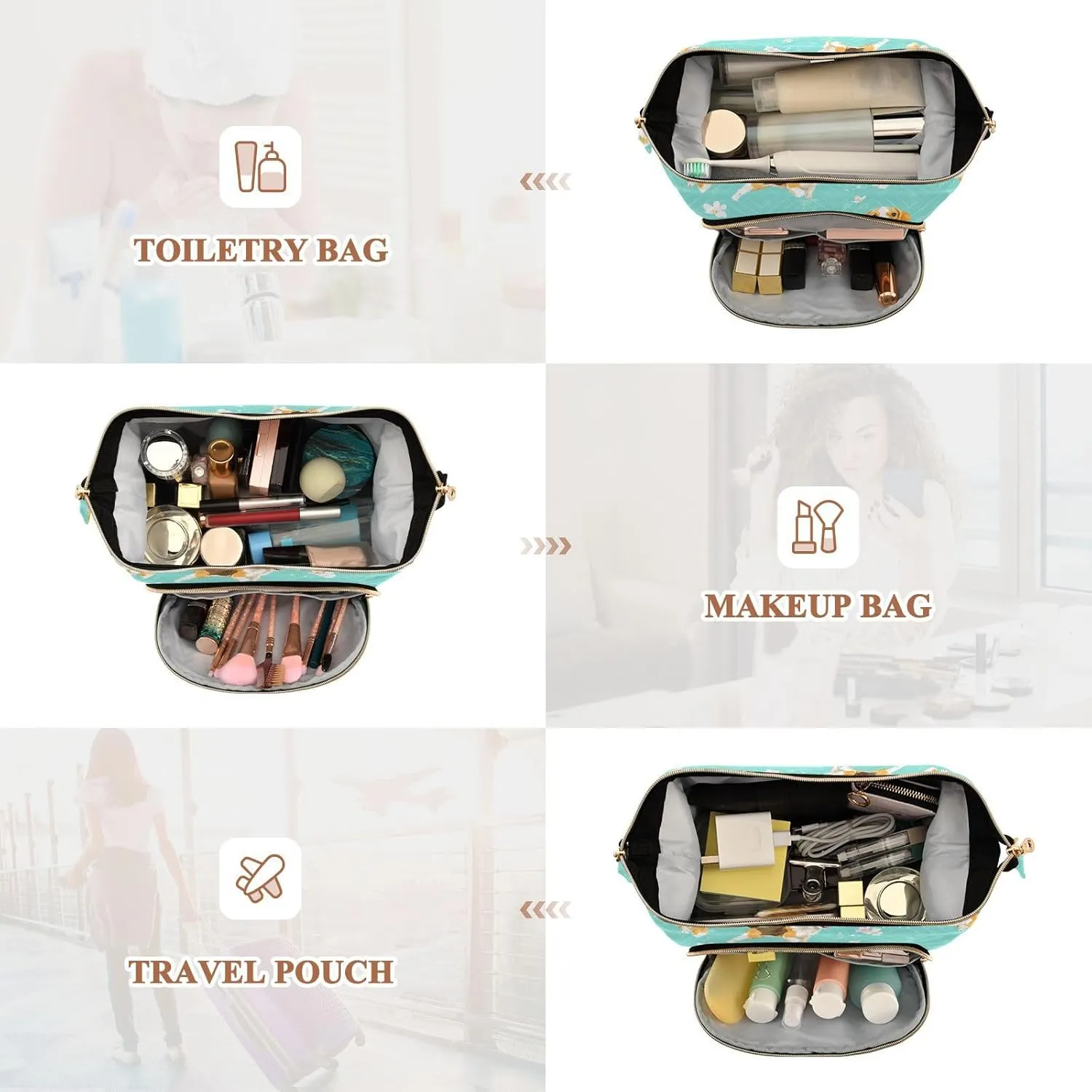 KLL Funny Beagle Dogs Turquoise Cosmetics Bag Zipper Bathroom Storage Bag Women Coin Purse for Cosmetic Travel