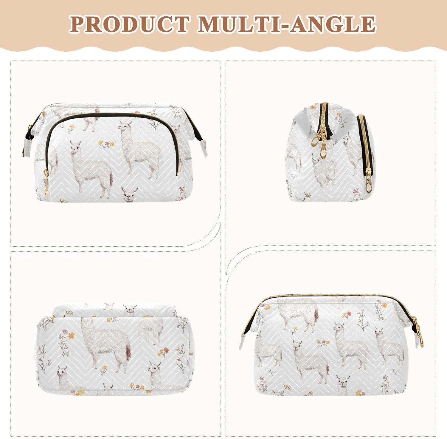 KLL Funny Llama White Toiletry Bag Lightweight Makeup Travel Bag Women Coin Purse for Personal Items Organizer