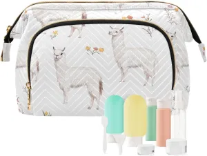 KLL Funny Llama White Toiletry Bag Lightweight Makeup Travel Bag Women Coin Purse for Personal Items Organizer
