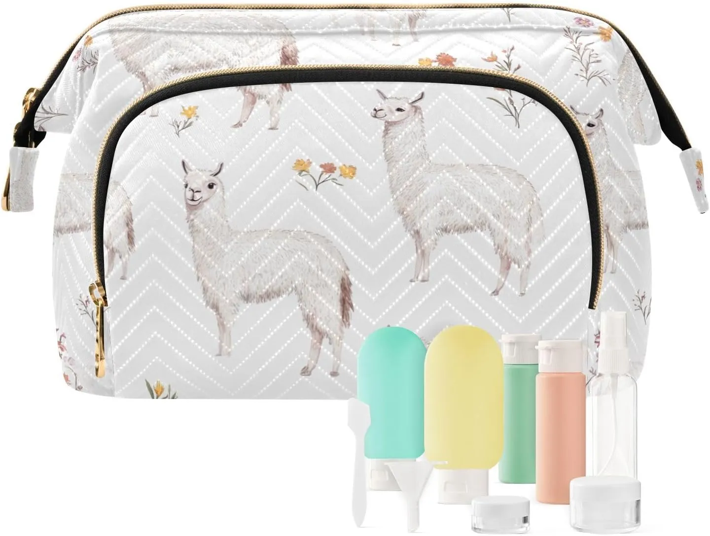 KLL Funny Llama White Toiletry Bag Lightweight Makeup Travel Bag Women Coin Purse for Personal Items Organizer