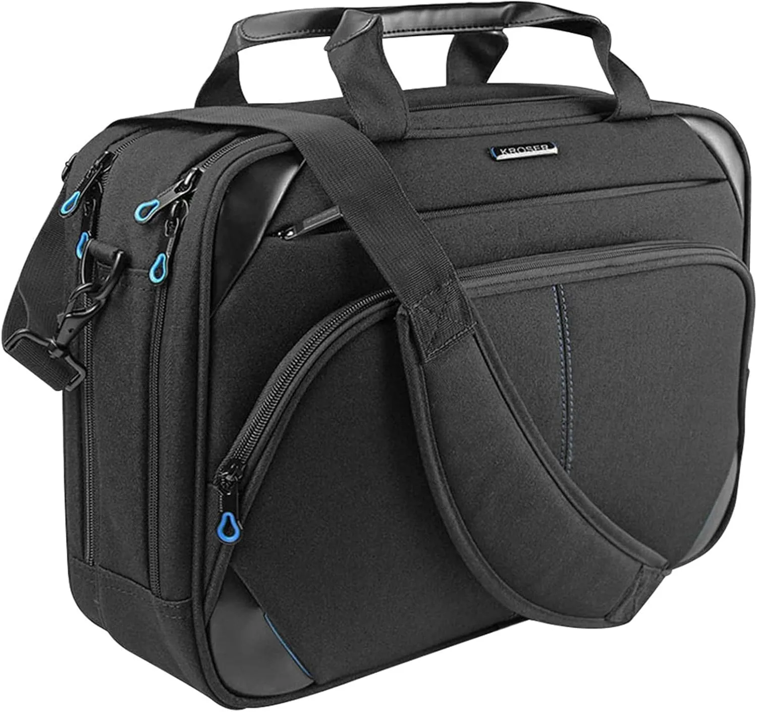 KROSER Laptop Bag 15.6 Inch Briefcase Messenger Bag Water Repellent Computer Case Shoulder Bag Durable Tablet Sleeve with RFID Pockets for Business/College/Women/Men - Black/Blue