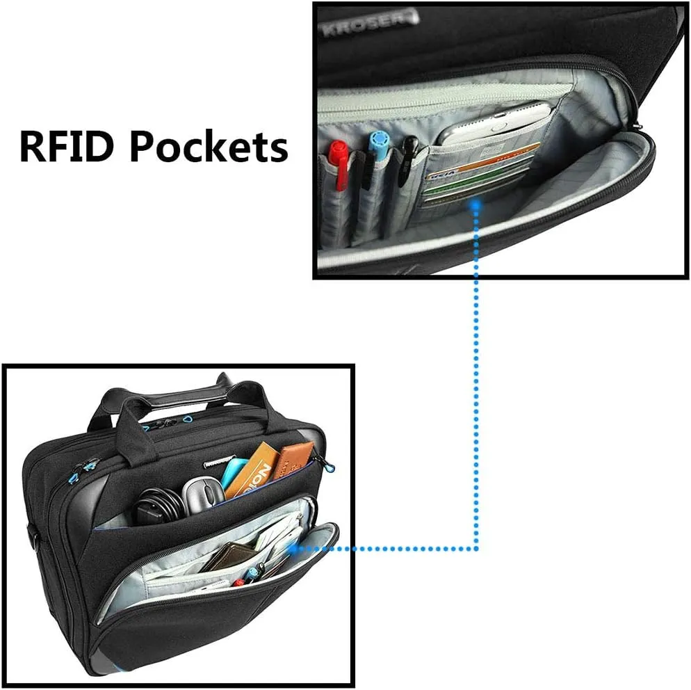 KROSER Laptop Bag 15.6 Inch Briefcase Messenger Bag Water Repellent Computer Case Shoulder Bag Durable Tablet Sleeve with RFID Pockets for Business/College/Women/Men - Black/Blue
