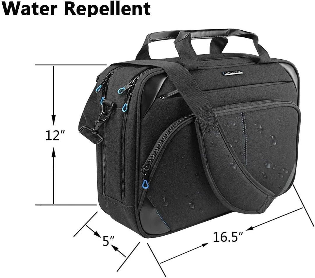 KROSER Laptop Bag 15.6 Inch Briefcase Messenger Bag Water Repellent Computer Case Shoulder Bag Durable Tablet Sleeve with RFID Pockets for Business/College/Women/Men - Black/Blue