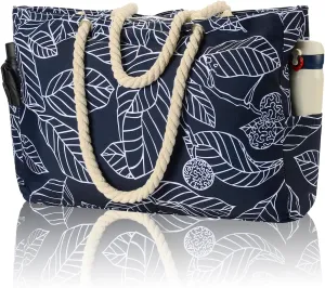 KUAK Beach Bag, Large Beach Bags for Women Waterproof Sandproof Beach Tote Bag with Zipper and Pockets for Pool Family