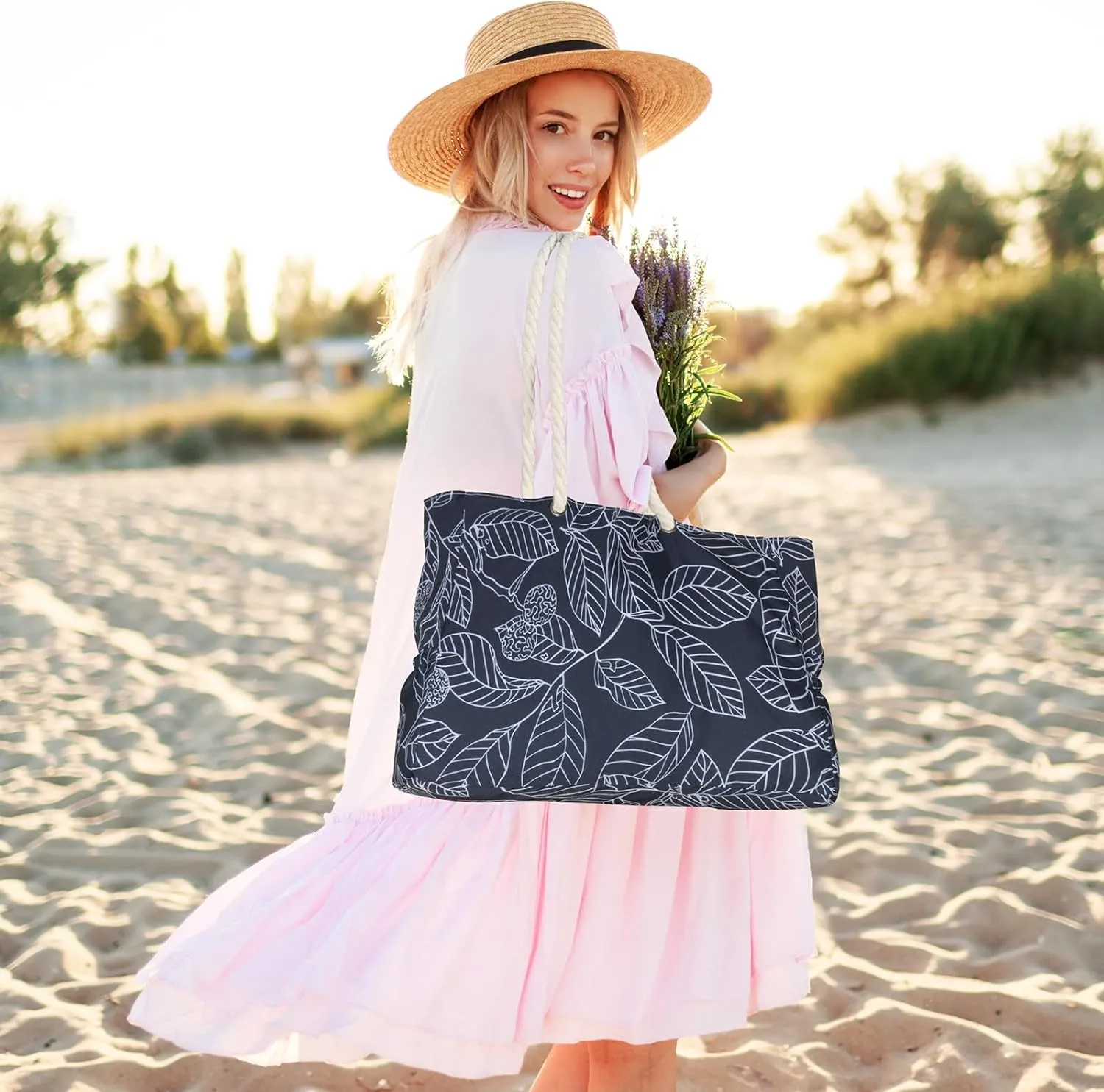 KUAK Beach Bag, Large Beach Bags for Women Waterproof Sandproof Beach Tote Bag with Zipper and Pockets for Pool Family