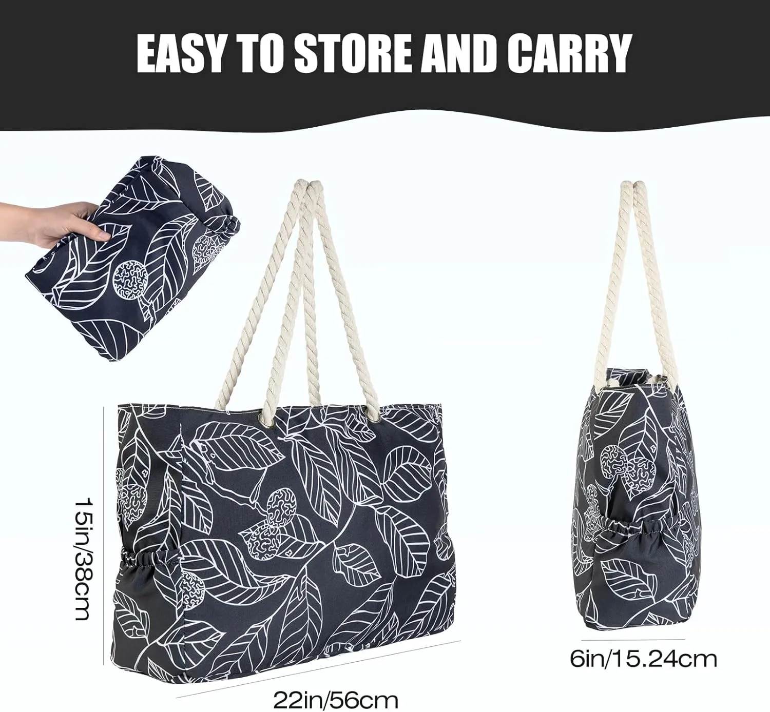 KUAK Beach Bag, Large Beach Bags for Women Waterproof Sandproof Beach Tote Bag with Zipper and Pockets for Pool Family