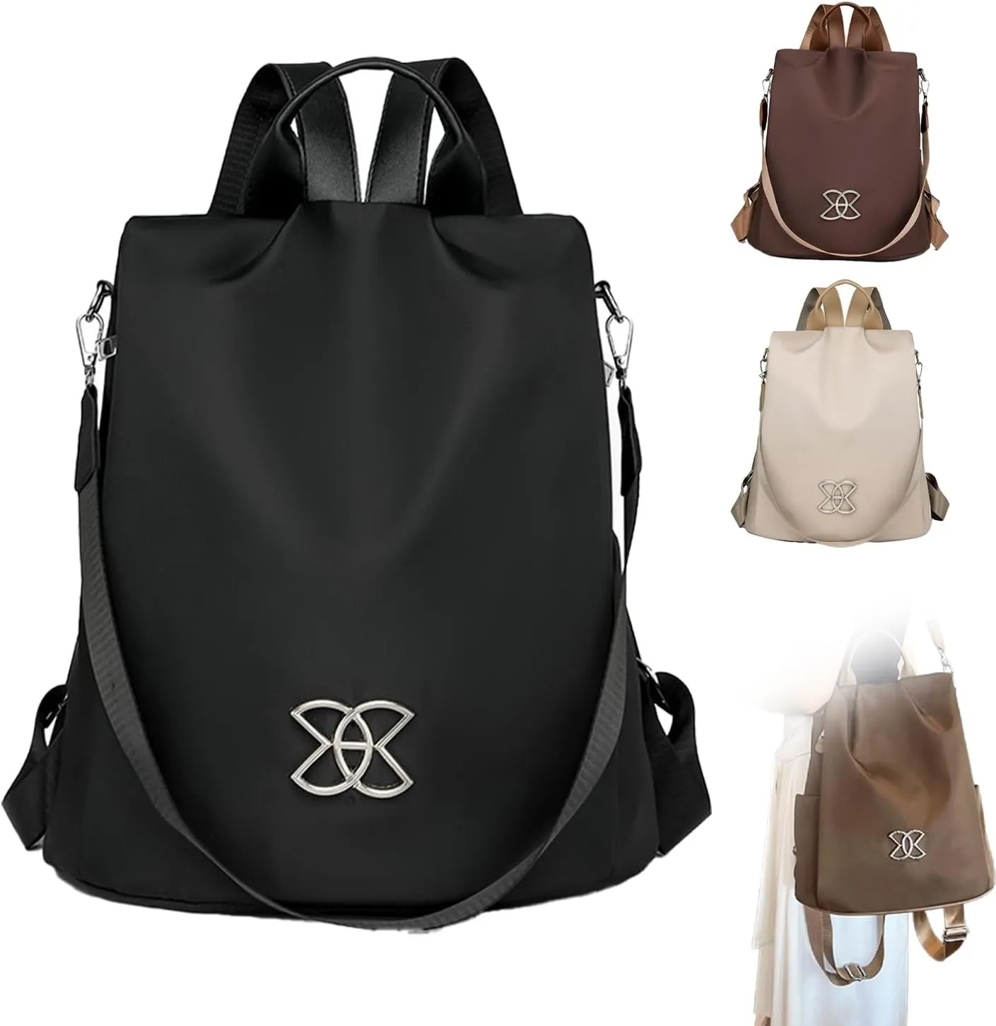 Ladies' anti-theft large capacity backpack, travel safety waterproof Oxford face, ladies' casual backpack, available in beige, brown, black(Black)