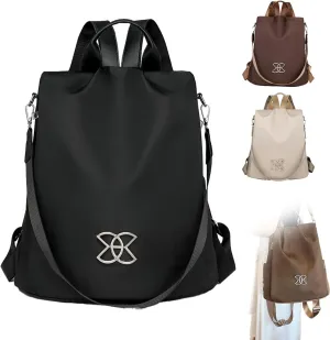 Ladies' anti-theft large capacity backpack, travel safety waterproof Oxford face, ladies' casual backpack, available in beige, brown, black(Black)
