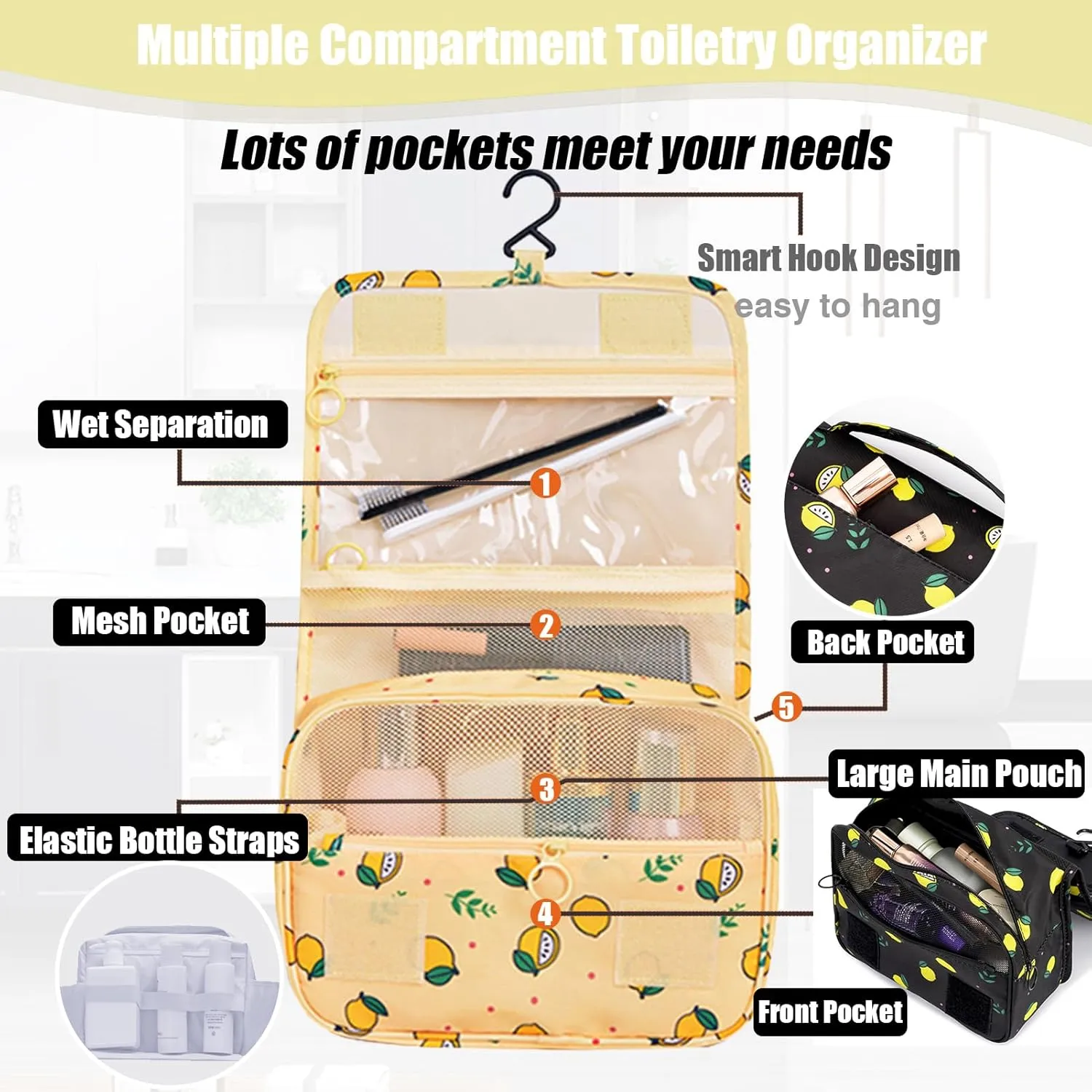 L&FY Hanging Travel Toiletry Bag Women's Cosmetic Organizer Makeup Pouch Men's Dopp Kits With Handle