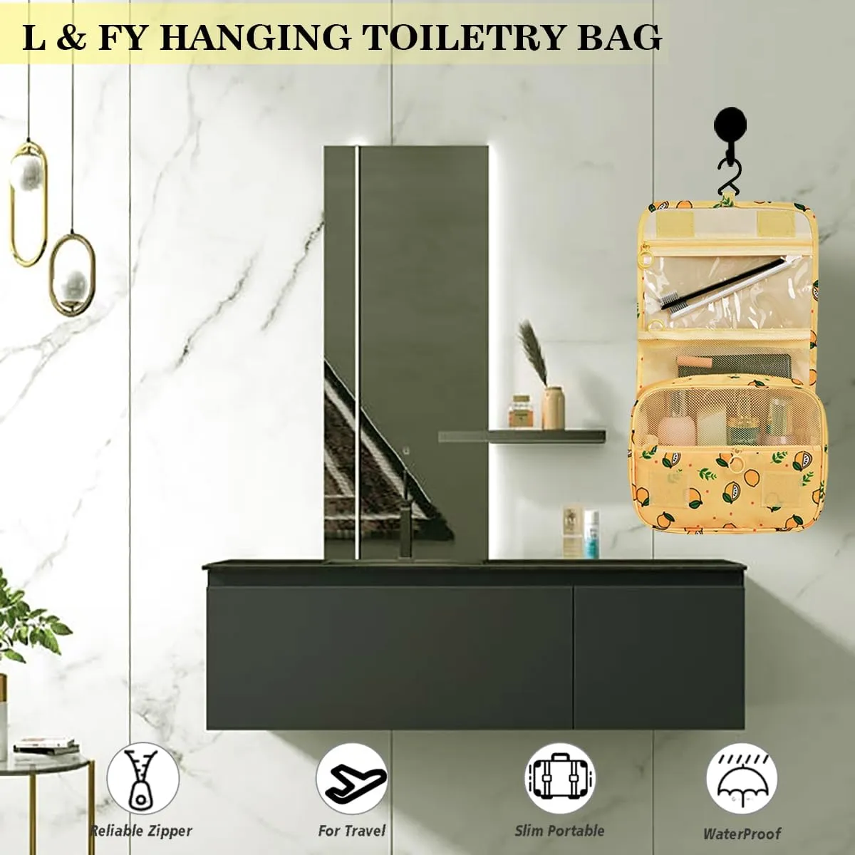L&FY Hanging Travel Toiletry Bag Women's Cosmetic Organizer Makeup Pouch Men's Dopp Kits With Handle
