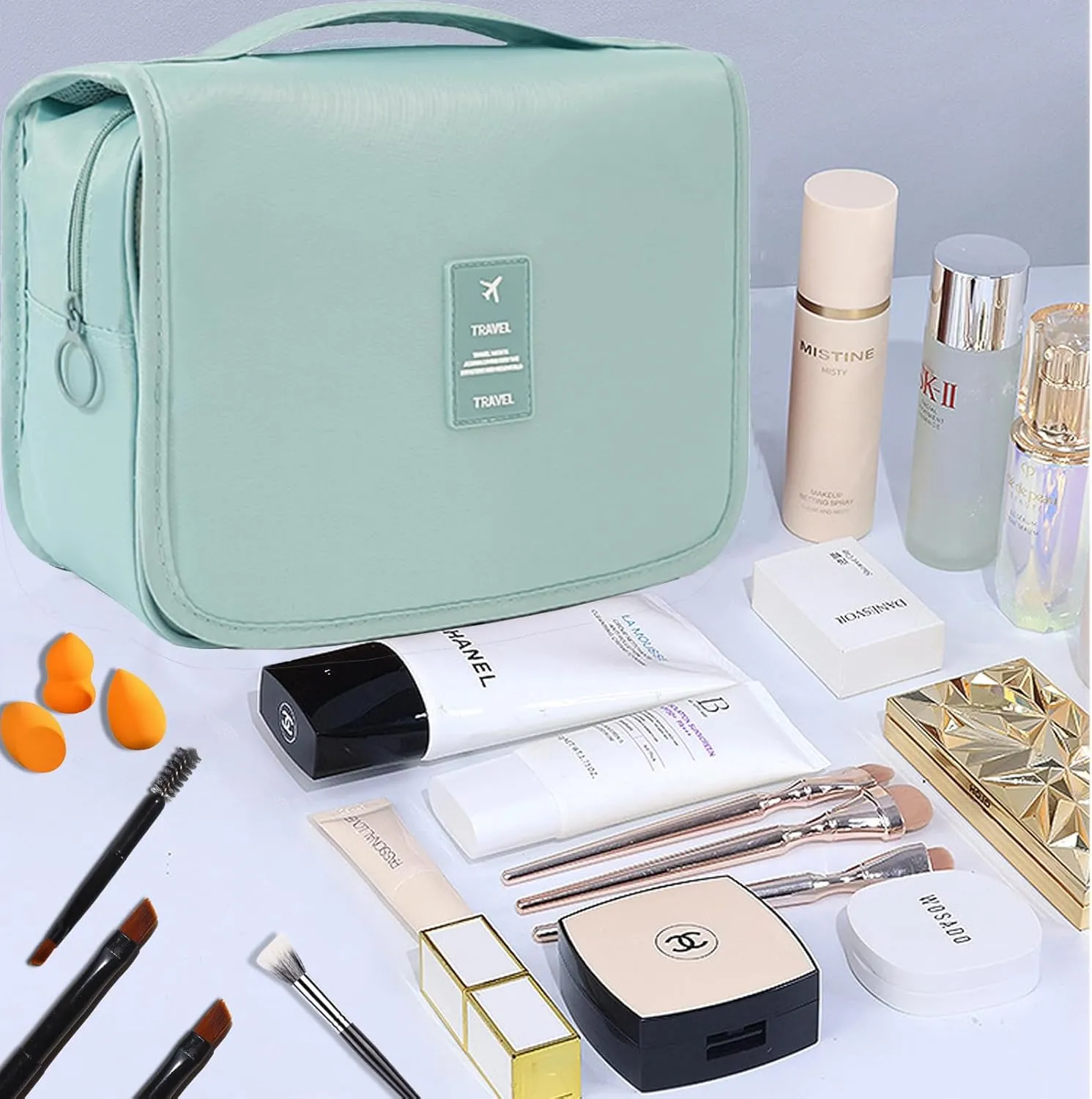 L&FY Hanging Travel Toiletry Bag Women's Cosmetic Organizer Makeup Pouch Men's Dopp Kits With Handle(Lake Blue)