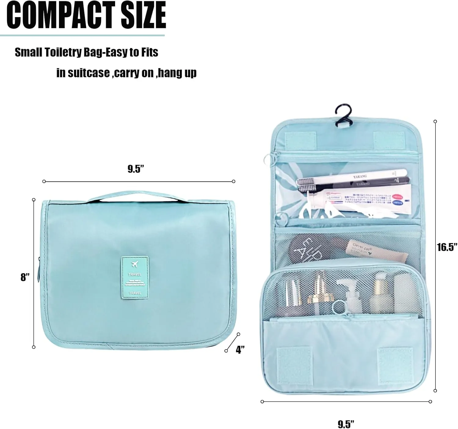 L&FY Hanging Travel Toiletry Bag Women's Cosmetic Organizer Makeup Pouch Men's Dopp Kits With Handle(Lake Blue)