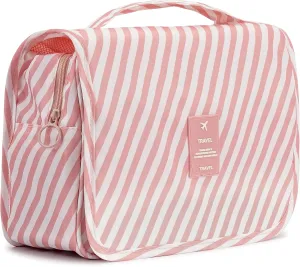 L&FY Hanging Travel Toiletry Bag Women's Cosmetic Organizer Makeup Pouch Men's Dopp Kits With Handle（Pink Stripe）