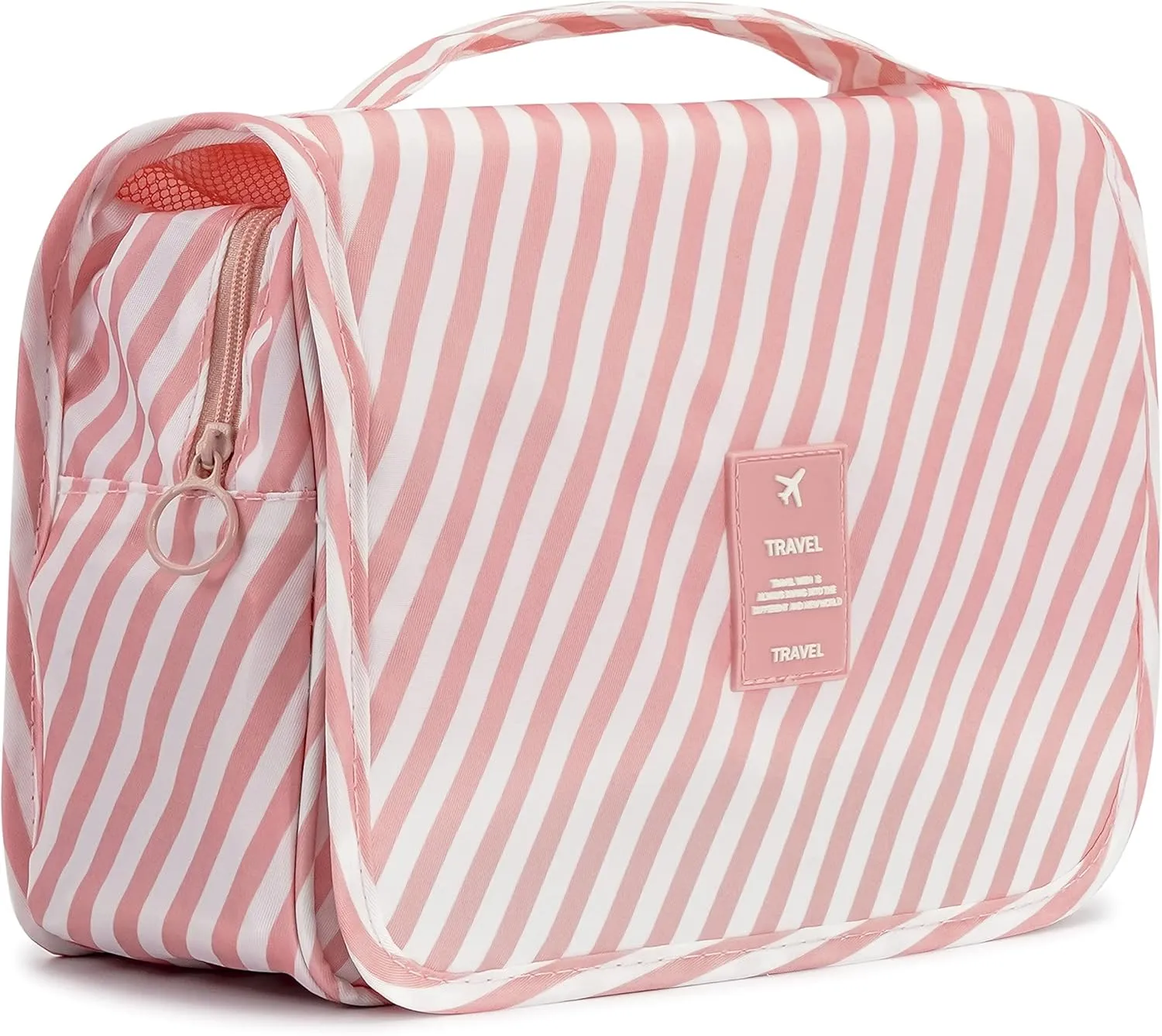 L&FY Hanging Travel Toiletry Bag Women's Cosmetic Organizer Makeup Pouch Men's Dopp Kits With Handle（Pink Stripe）