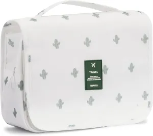 L&FY Toiletry Bag-Portable Haning Toiletry Bag For Women-Travel Makeup Organizer Cosmetic Bag with Compartment,Stury Hook (White Cactus/Travel Bag)