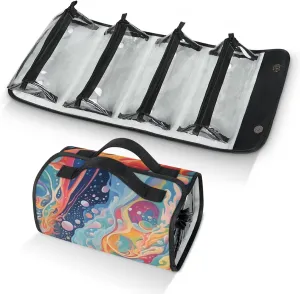 Landscape Illusion Travel Toiletry Bag for Women, 4 in 1 Roll Up Makeup Cosmetic Bag With 4 Removable PVC Zipper Pouch