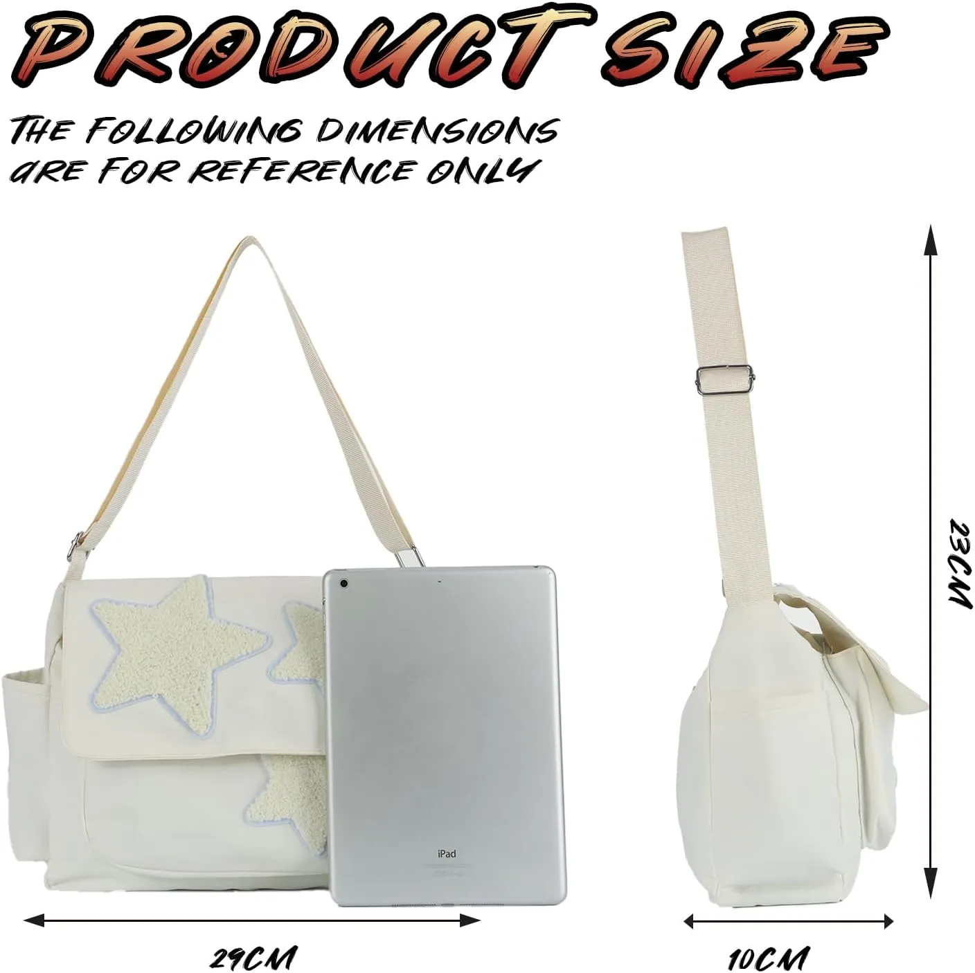 Lanpet Aesthetic Messenger Bag, Y2K Star Canvas Shoulder Bag,Cute Tote Bags,Nylon Casual Crossbody Bags for Women,Black
