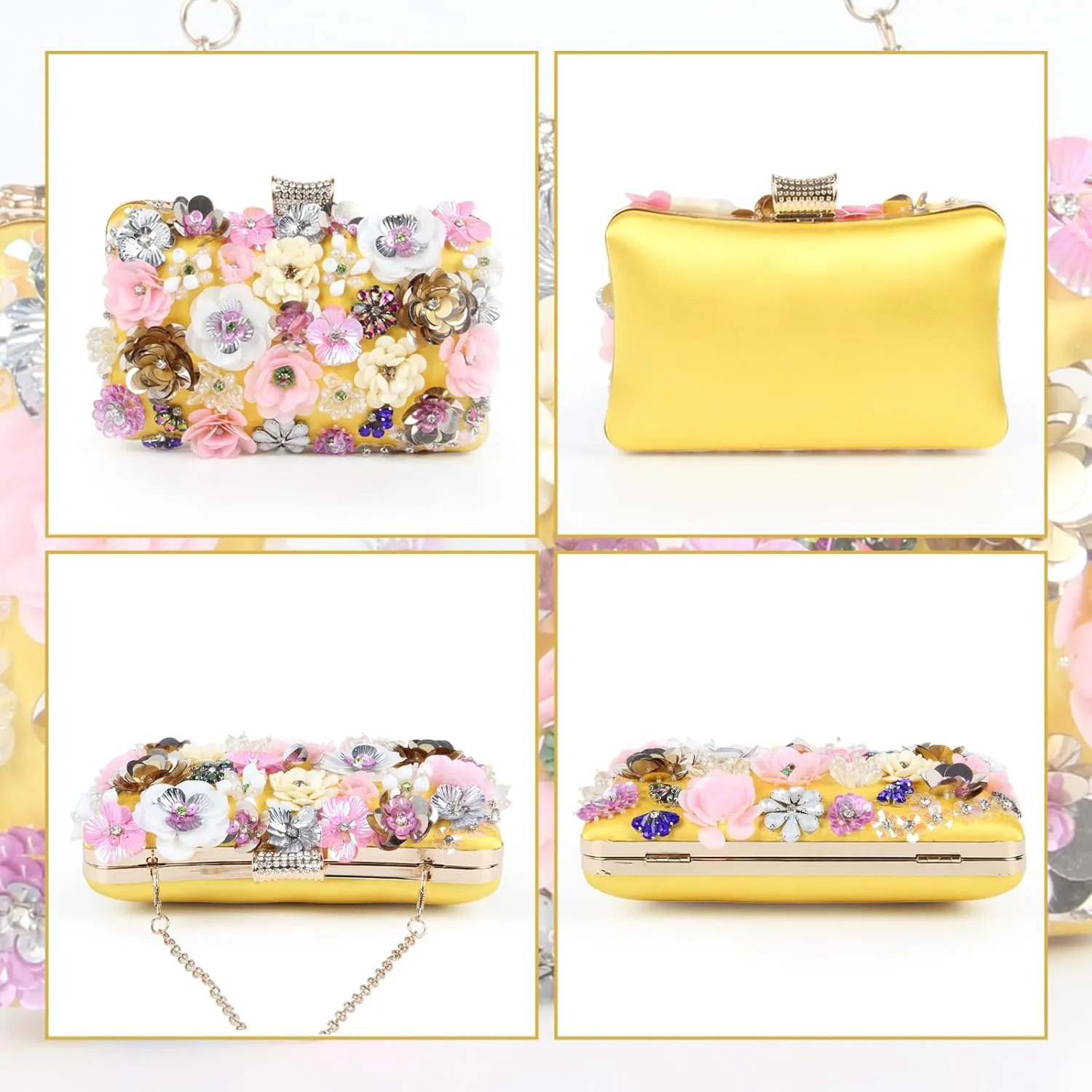 Lanpet Women Clutches Flower Evening Handbag Chain Strap Shoulder Bag