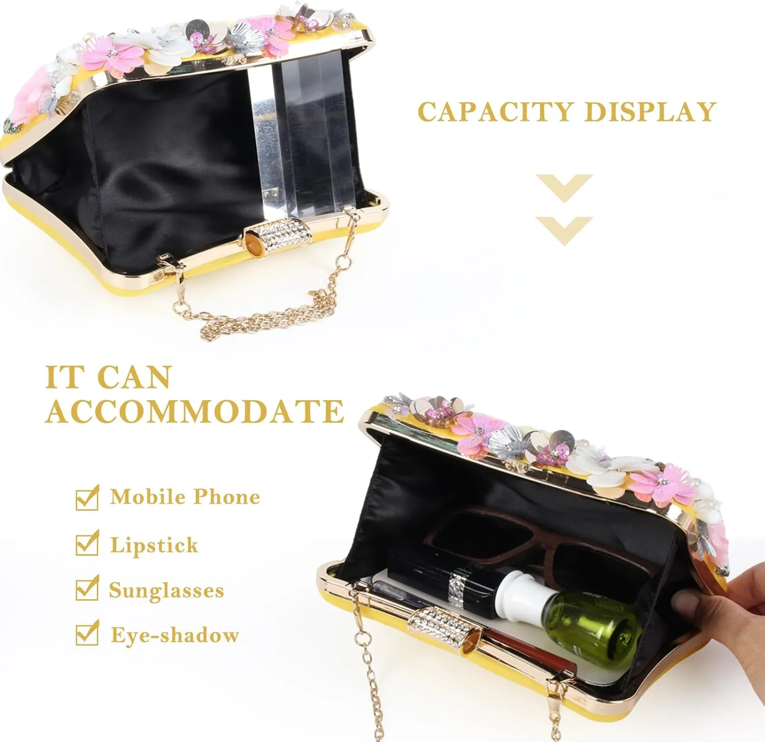 Lanpet Women Clutches Flower Evening Handbag Chain Strap Shoulder Bag