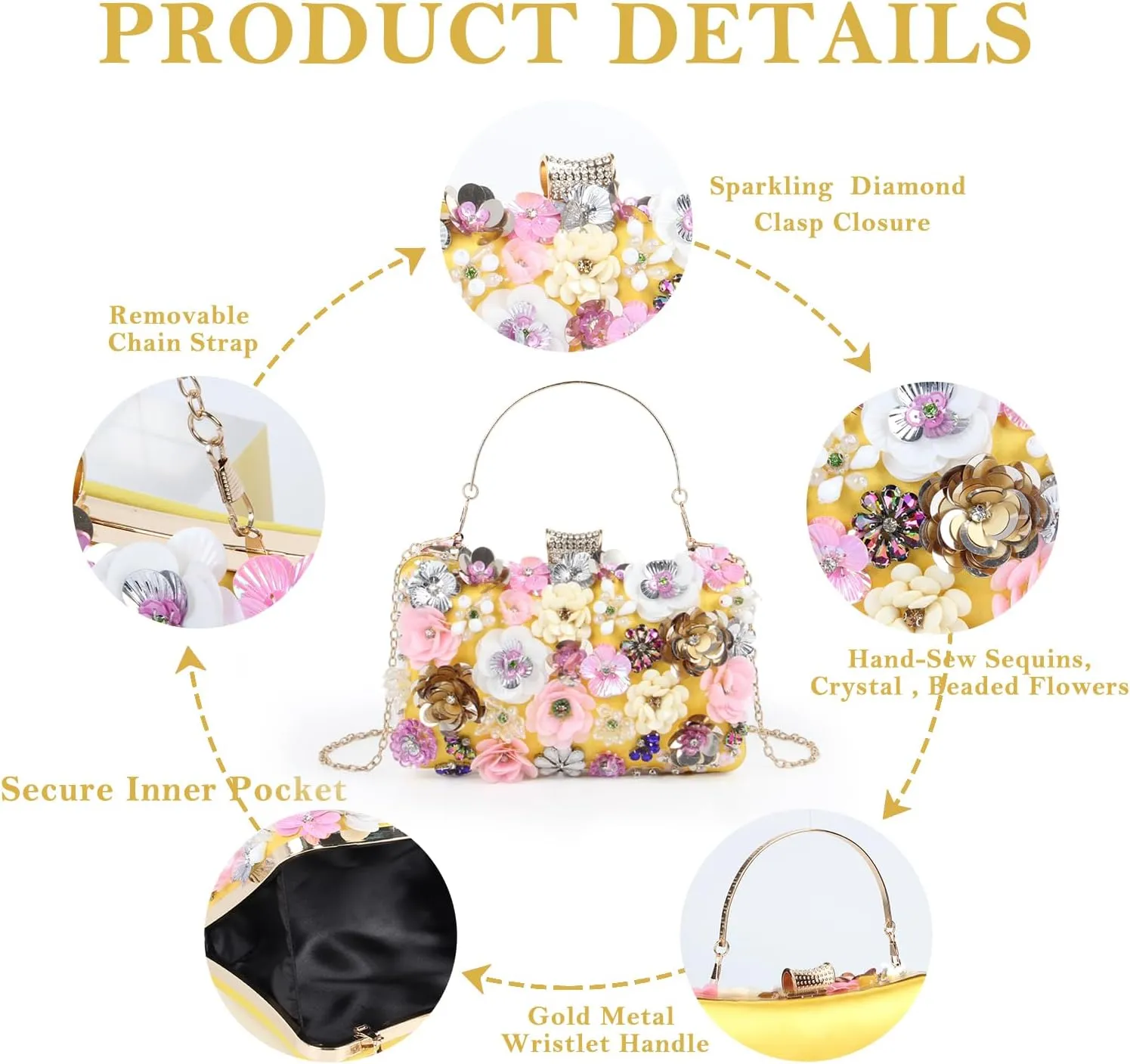 Lanpet Women Clutches Flower Evening Handbag Chain Strap Shoulder Bag