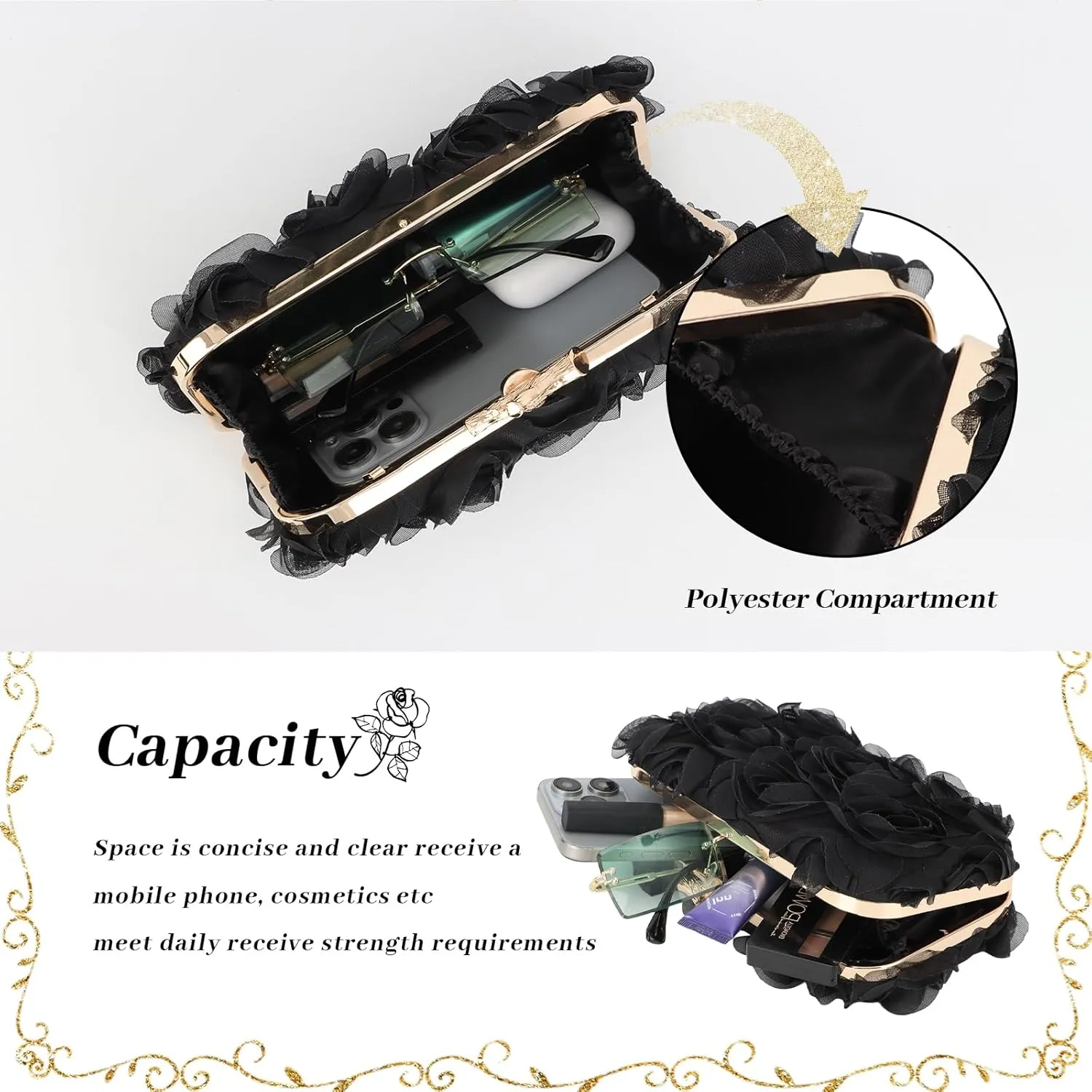 Lanpet Women Clutches Purse Lace Formal Flower Evening Handbag Chain Strap Shoulder Bag