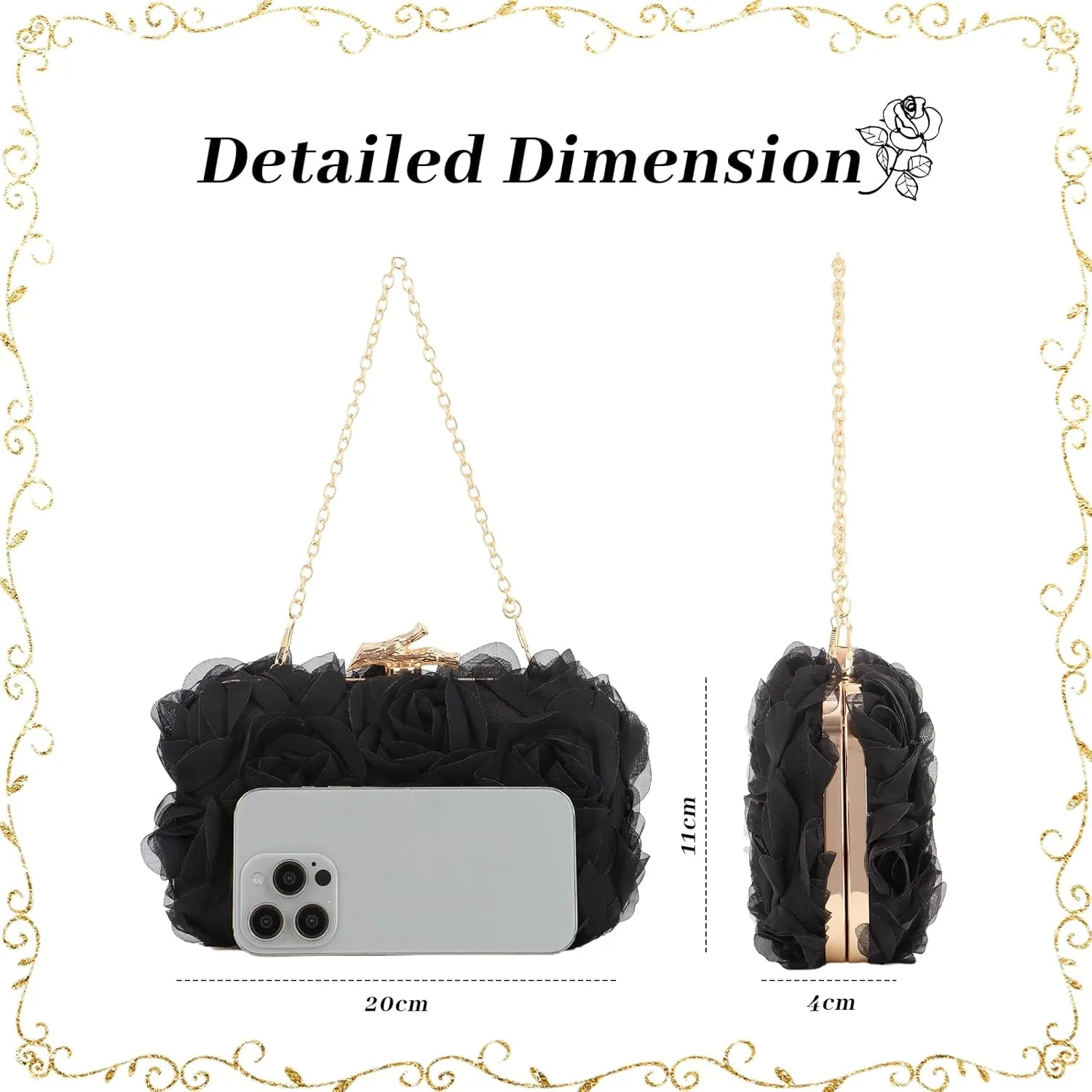 Lanpet Women Clutches Purse Lace Formal Flower Evening Handbag Chain Strap Shoulder Bag