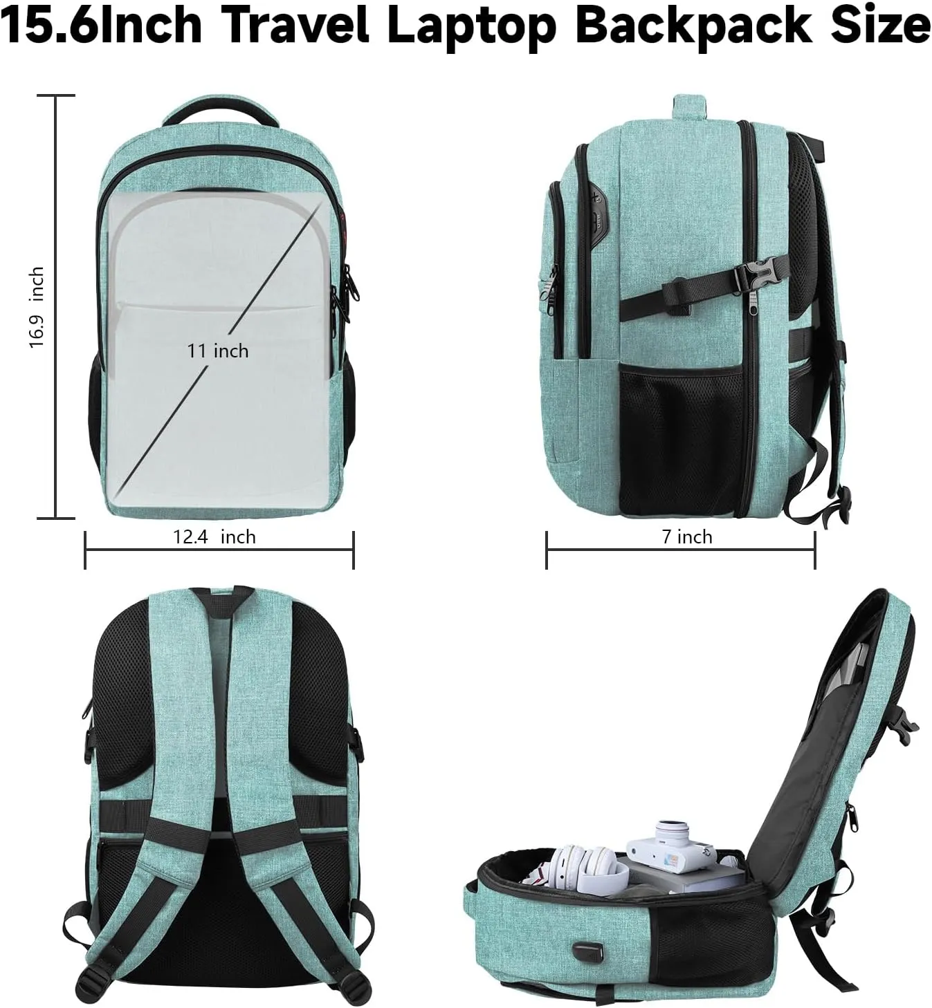 Lapsouno Business Laptop Backpack, Travel Laptop Backpack, Backpack, Anti Theft Sturdy 15.6 Inch TSA Friendly with USB Port, Water Resistant College School Computer Bag Gifts for Men Women, Lake Green