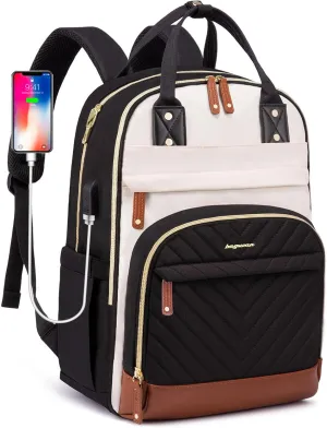 Laptop Backpack for Women Work Bag - Travel Backpack with USB Charger 18 inch College Bookbag Waterproof Business Computer Backpack Anti-theft Casual Backpacks for Nurse Teacher Beige Black Brown