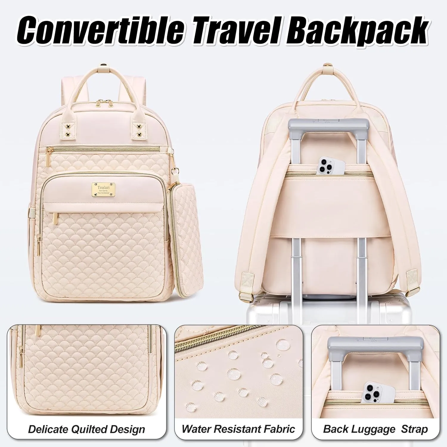 Laptop Backpack for Women,15.6 Inch Laptop Backpack for Work,Water Resistant Travel Backpack,College Bookbag with Wallet (Beige)