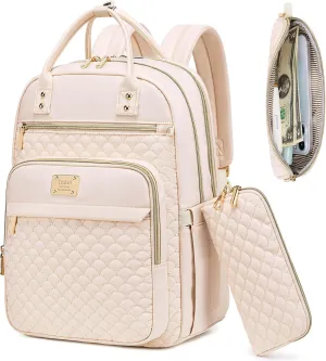 Laptop Backpack for Women,15.6 Inch Laptop Backpack for Work,Water Resistant Travel Backpack,College Bookbag with Wallet (Beige)