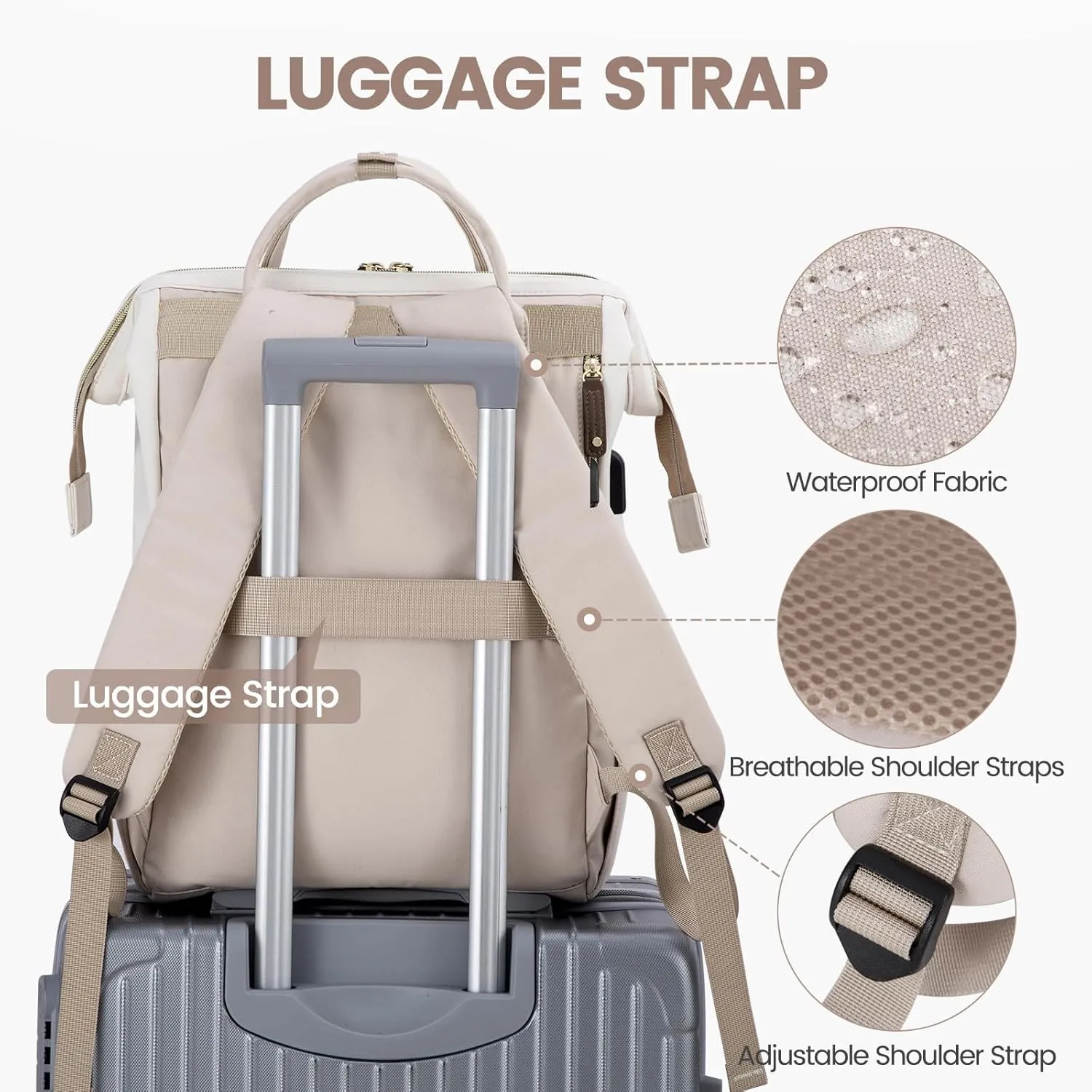 Laptop Backpack Women Teacher Backpack Nurse Bags 15.6 Inch Womens Work Backpack Purse Waterproof Anti-theft Travel Back Pack with USB Charging Port Beige-Khaki