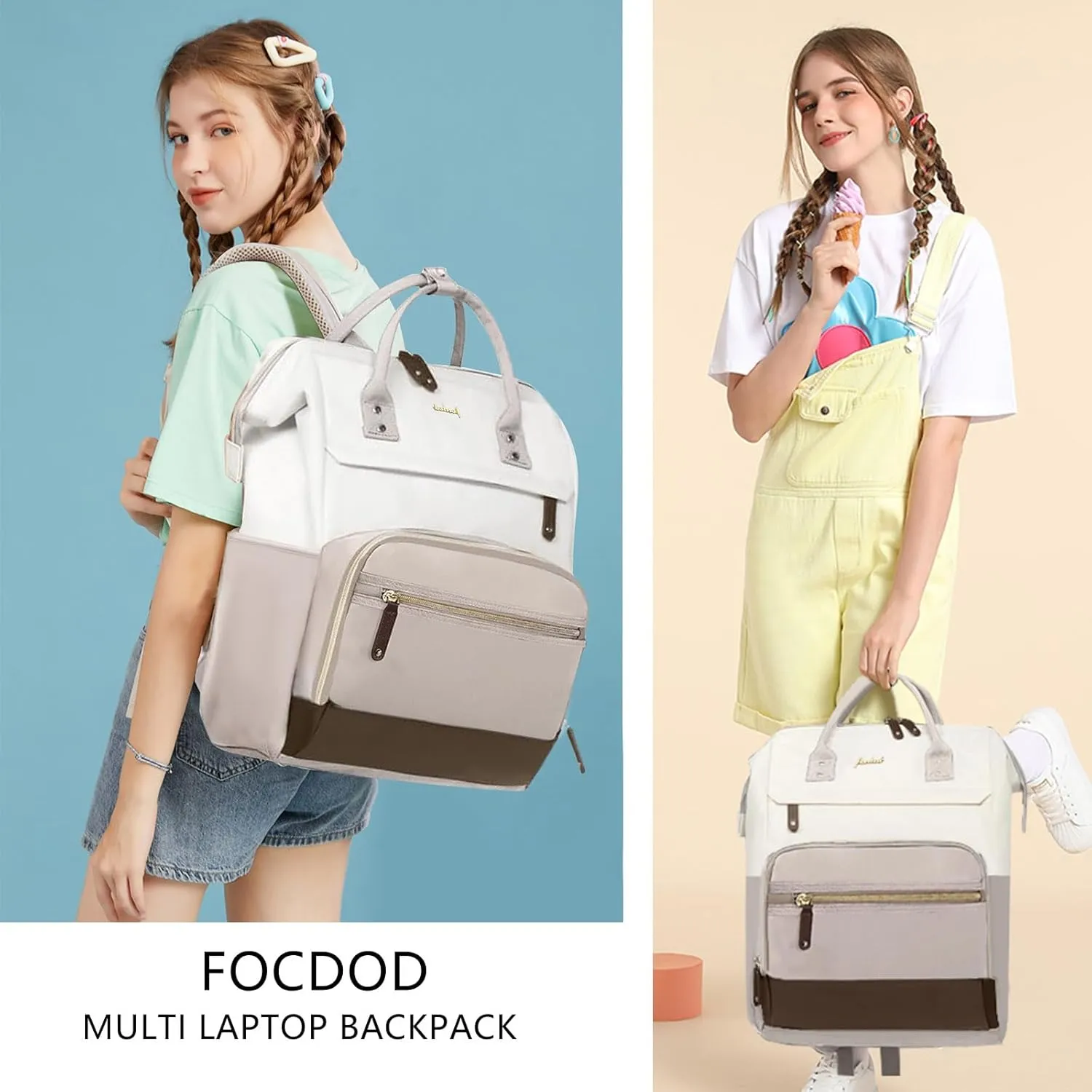 Laptop Backpack Women Teacher Backpack Nurse Bags 15.6 Inch Womens Work Backpack Purse Waterproof Anti-theft Travel Back Pack with USB Charging Port Beige-Khaki