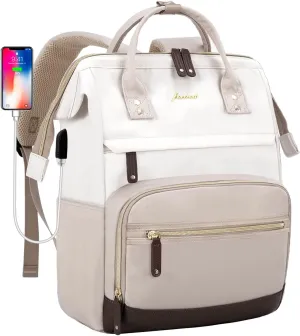 Laptop Backpack Women Teacher Backpack Nurse Bags 15.6 Inch Womens Work Backpack Purse Waterproof Anti-theft Travel Back Pack with USB Charging Port Beige-Khaki