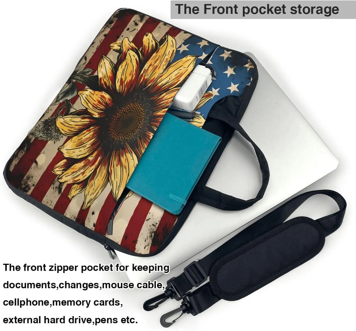 Laptop Bag Vintage Music Stave Sunflowers Laptop Tote Bag Women Men Laptop Sleeve Case Lightweight Computer Bag
