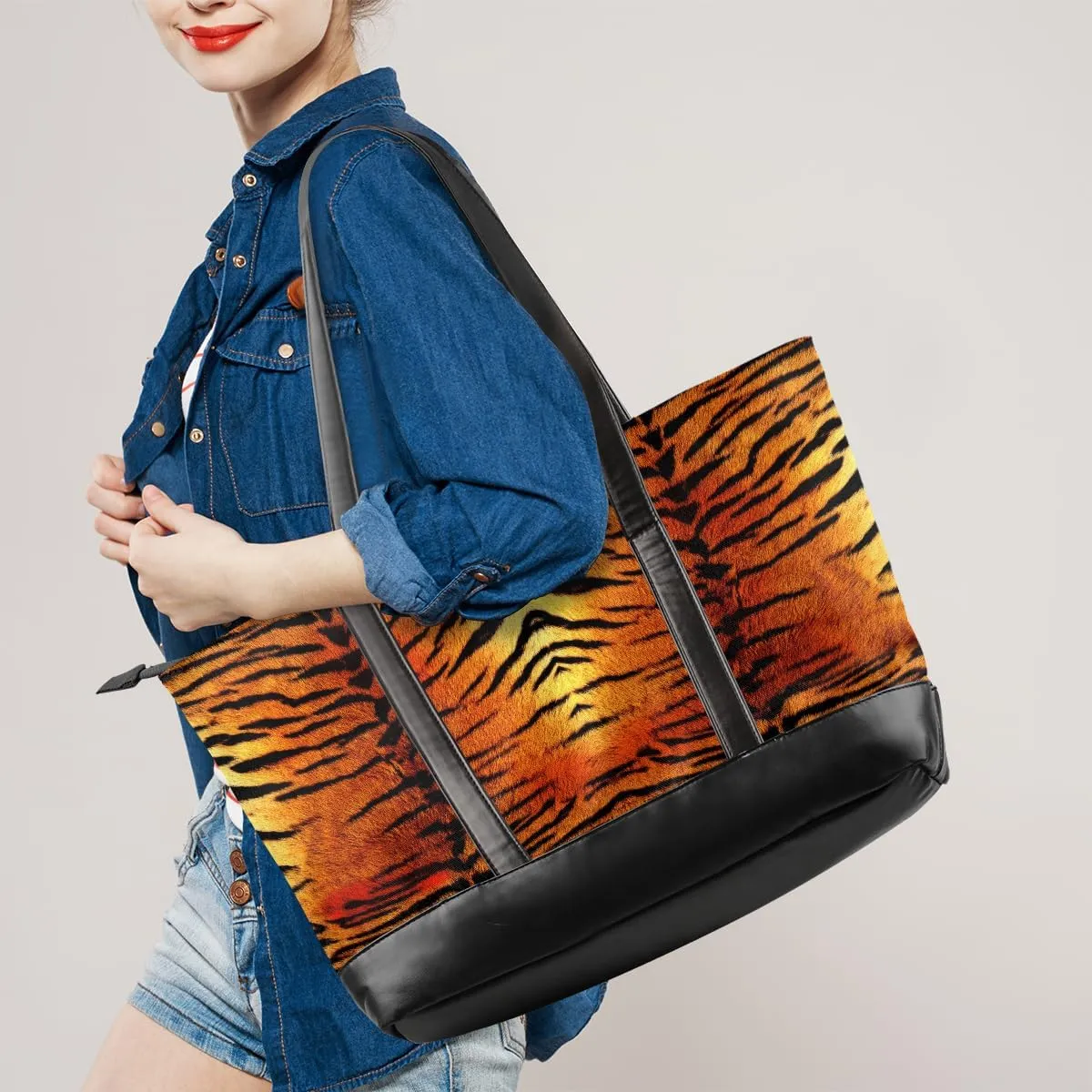 Laptop Tote Bag for Women 15.6 inch Leopard Cheetah Computer Briefcase Leather Shoulder Bag Handbag