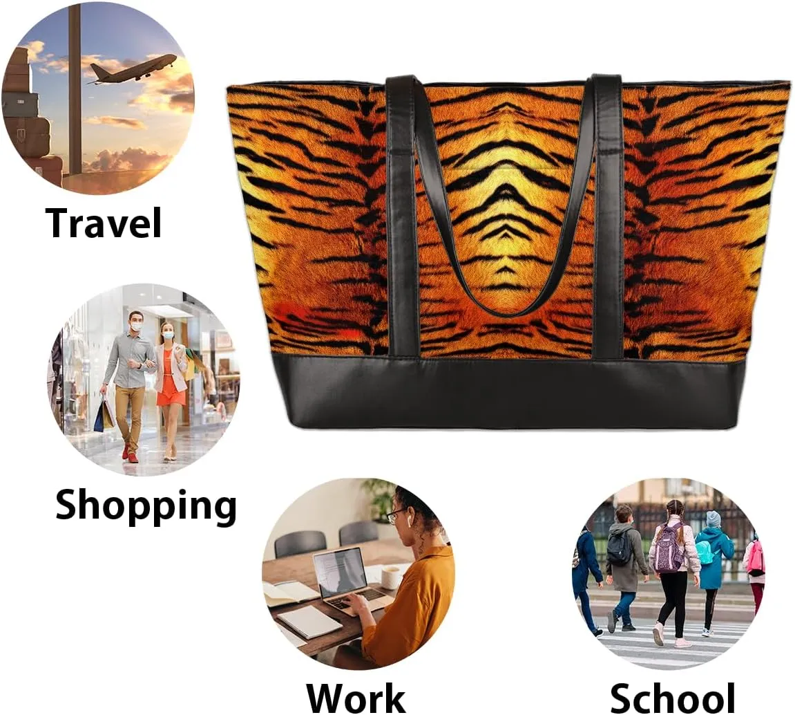 Laptop Tote Bag for Women 15.6 inch Leopard Cheetah Computer Briefcase Leather Shoulder Bag Handbag