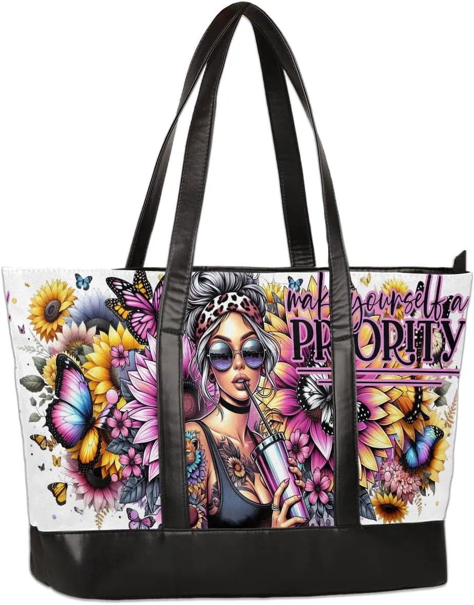 Laptop Tote Bag for Women 15.6 inch Leopard Cheetah Computer Briefcase Leather Shoulder Bag Handbag